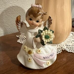 Vintage  Lefton November Birthday Angel Figurine Gold Accents